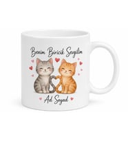 Benim Biricik Sevgilim Kedi Ve Kalp Çizimli Hayvansever Çiftlere Özel Hediye Kupa Bardak
