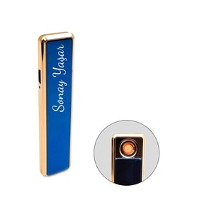 Kişiye Özel USB Şarjlı Alevsiz Sürgülü Çakmak (Mavi)