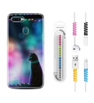 Oppo A5S A15 A16 A54 A55 A73 A74 Kılıf Kablo Koruma Spiral Silikon Window Cat 1787