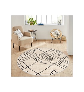 Rovigo Home Dijital Baskı Yıkanabilir Kaymaz Taban Yuvarlak Halı RVG7117 160x160 cm (Bej)
