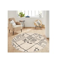 Rovigo Home Dijital Baskı Yıkanabilir Kaymaz Taban Yuvarlak Halı RVG7117 160x160 cm (Bej)