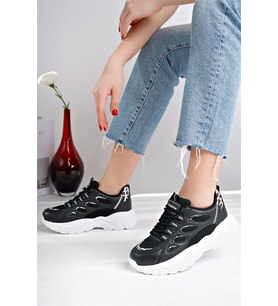 Siyah Leopar Desenli Kadın Sneaker Sararmaz Taban Ultra Hafif -9