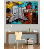 Renkler Ve Elektrogitar Soyut Resim Dekoratif Kanvas - Mdf Ahşap Tablo