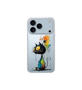 iPhone 17 Pro ile Uyumlu Splash Kedi Tasarımlı Şeffaf Silikon Kılıf