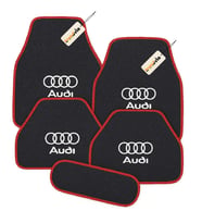 Audi Logolu Şık Oto Halı Paspas Seti 5 Parça  Lüks Araç İçi Zemin Koruma Aksesuarı (Antrasit - Kırmızı)