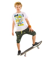 Kaykay Splash Erkek Çocuk T-shirt Kapri Takım (Haki-Beyaz)