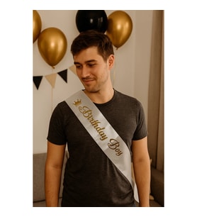 Kuşak Birthday Boy beyaz saten Gold yazılı