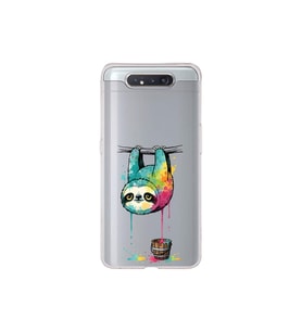 Samsung Galaxy A80 ile Uyumlu Splash Tembel Hayvan Tasarımlı Şeffaf Silikon Kılıf