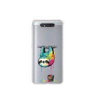 Samsung Galaxy A80 ile Uyumlu Splash Tembel Hayvan Tasarımlı Şeffaf Silikon Kılıf