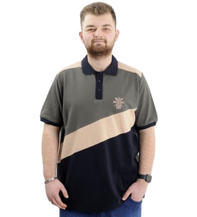 Mode XL Büyük Beden Erkek Polo Yaka Tişört Renk Bloklu U24322 Haki