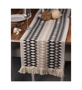 Örme Runner Pamuklu Dantel Püsküllü Runner 35x145 Cm Masa Örtüsü Runner (Bej)