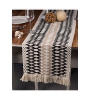 Örme Runner Pamuklu Dantel Püsküllü Runner 35x145 Cm Masa Örtüsü Runner (Bej)