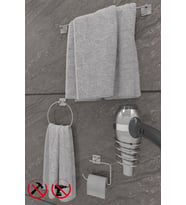Scilla Kare Krom 4'lü Yapışkanlı Banyo Seti Uzun Havluluk ,Halka Havluluk, Kağıtlık, Kare Fön Makinesi Askısı