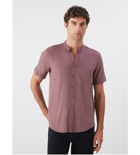 LCWAIKIKI Classic Bordo Regular Fit Hakim Yaka Kısa Kollu Erkek Gömlek