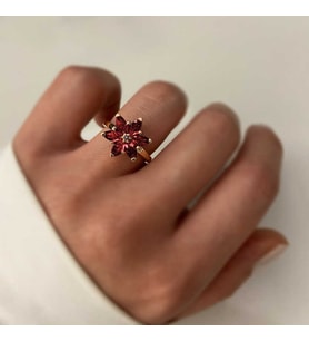 Gümüş Rose Kırmızı Lotus Çiçeği Yüzük