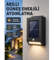 Solar Güçlü 6 Led Dış Mekan Lambası – Otomatik Aç/Kapa Işık Sensörlü Aydınlatma
