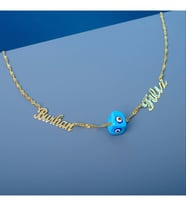 Kişiye Özel İsimli 925 Ayar Gümüş Nazar Detaylı Fırfır Zincir Model Hediyelik Kadın Kolye (Gold)