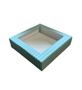 Pencereli Karton Kutu Çizgili Model 20X20X5 CM (10 Adet) Mavi