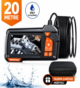 UltraTekno 20 Metre Endoskop Kamera 1080P HD Boru İçi Görüntüleme Kamerası 4.3" IPS Ekranlı IP67 Su Geçirmez Yılan Kamera + Taşıma Çantası