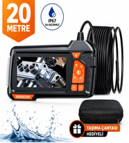UltraTekno 20 Metre Endoskop Kamera 1080P HD Boru İçi Görüntüleme Kamerası 4.3" IPS Ekranlı IP67 Su Geçirmez Yılan Kamera + Taşıma Çantası