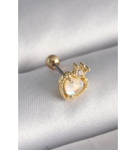 316L Çelik Gold Renk Beyaz Mineli Kalp Zirkon Taş Detaylı Taç Tragus Piercing
