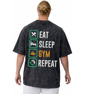 Tasarım Fitness Gym Bodybuilding Sporcu Sırt Baskılı Unisex Oversize Vintage Yıkamalı Tişört