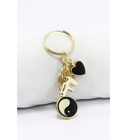 Metal Yin Yang Siyah Kalp Gold Renkli Küçük Metal Anahtarlık, Bombe F Harfi ÇAnta Süsü