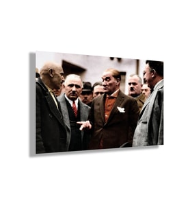 Temperli Gerçek Yatay Cam Tablo Halkı Dinleyen Kemal Atatürk