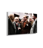 Temperli Gerçek Yatay Cam Tablo Halkı Dinleyen Kemal Atatürk