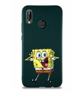 Huawei P20 Lite Soft Premier Kapak Sünger Bob Tasarımlı Silikon Kılıf - Yeşil (Şeffaf)