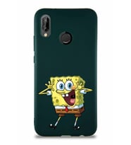 Huawei P20 Lite Soft Premier Kapak Sünger Bob Tasarımlı Silikon Kılıf - Yeşil (Şeffaf)