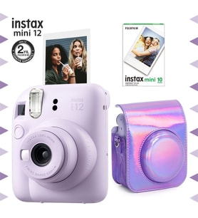 Instax mini 12 Lila Fotoğraf Makinesi-10'lu Film ve Parlak Kılıf Seti