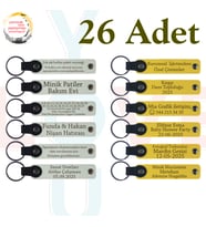 Beyaz & Sarı, Doğa Turu Ekibine Özel Anı, 26’lı Set, İsim Yazılabilen Deri Anahtarlık