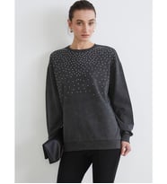LCW Comfort Gri Bisiklet Yaka Taşlı Kadın Sweatshirt