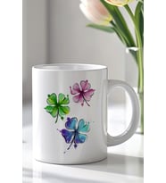 Çiçek Desenli 330ml Baskılı Beyaz Seramik Kupa Bardak