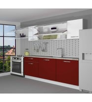 Decoraktiv Ekol 240 MDF Hazır Mutfak Dolabı - Tezgah Dahil - Parlak Beyaz (Bordo - Beyaz)