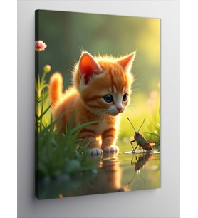 Kanvas Tablo Kedi Ve Çekirge Suda