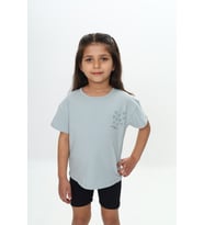 Toontoy Kız Çocuk Göğsü Çok Kalp Baskılı Tişört (Yeşil)