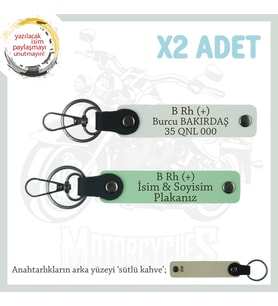 Hız Tutkunlarına Özel İsim Plaka ve B Rh (+) Kan Grubu Yazılı Deri x2 Anahtarlık Set, Yeşil-Beyaz-SK (Çok Renkli)