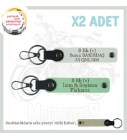 Hız Tutkunlarına Özel İsim Plaka ve B Rh (+) Kan Grubu Yazılı Deri x2 Anahtarlık Set, Yeşil-Beyaz-SK (Çok Renkli)