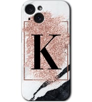 İphone 15 Plus Kılıf HD Desen Baskılı Kılıf - Pembe Mermer Desenli K Harfi