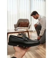 Enoch Hakiki Deri Siyah Dokulu Bağcıksız Erkek Klasik Loafer