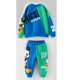Mickey Mouse Görselli Kapüşonlu Bebek Çocuk Alt Üst Takım-Çok Renkli