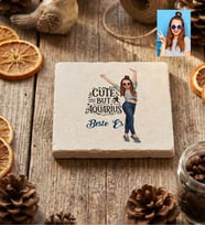 Kişiye Özel Karikatürlü Cute But Aquarius Kova Burcu Bardak Altlığı Doğum Günü Hediyesi