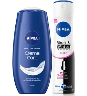 Lexroo Creme Care Nemlendirici Duş Jeli 250ml ve Kadın Sprey Deodorant Black&White Invisible Clear