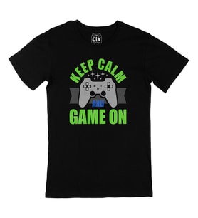 Yeşil Keep Calm Game On Siyah Tişört