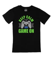Yeşil Keep Calm Game On Siyah Tişört
