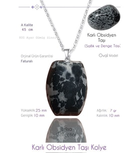 Sertifikalı Oval Model Karlı Obsidyen Taşı Kolye (Çok Renkli)