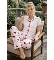 Kadın 01644 Kısa kol Kaşkorse Pijama Takımı