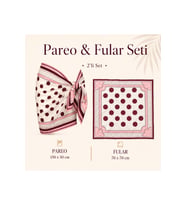 Tarzını Seç Premium Bordo Puantiye Desenli 2’li Kısa Pareo ve Bandana Seti 150x50 cm / 70x70 cm